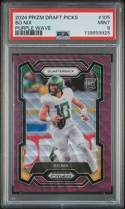 2024 Panini Prizm Draft Picks 105 Bo Nix Purple Wave PSA 9