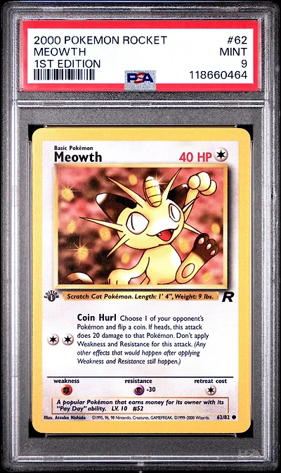 2000 Pokemon Rocket 62 Meowth 1st Edition PSA