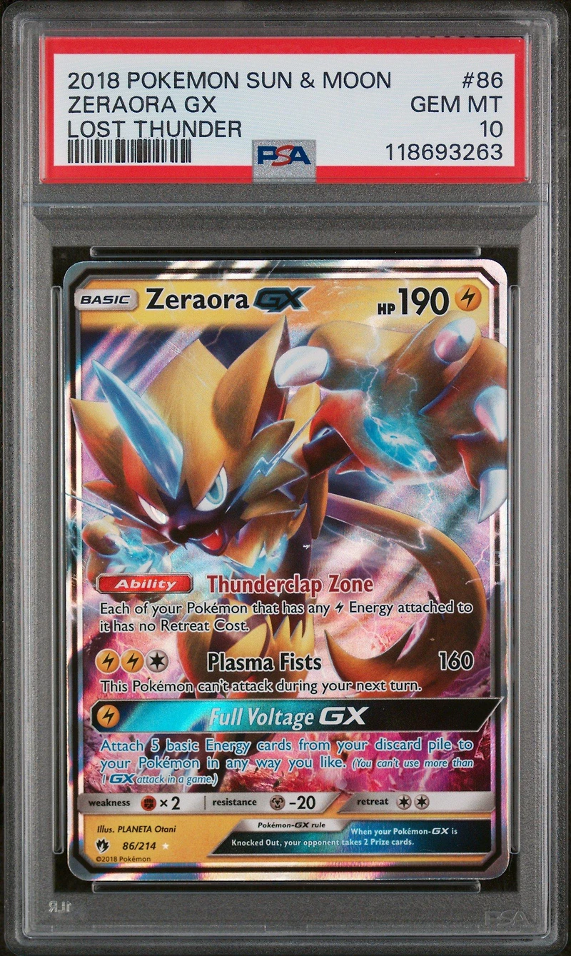 2018 Pokemon Sun & Moon Lost Thunder 86 Zeraora Gx PSA 10