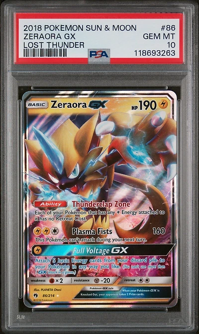 2018 Pokemon Sun & Moon Lost Thunder 86 Zeraora Gx PSA 10