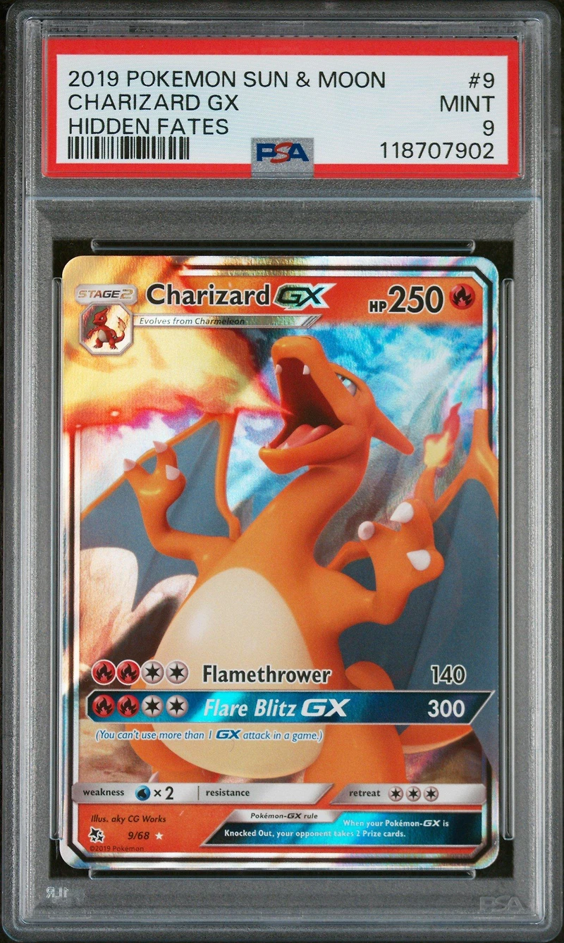 2019 Pokemon Sun & Moon Hidden Fates 9 Charizard Gx PSA 9