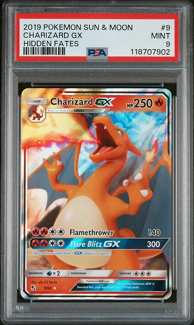 2019 Pokemon Sun & Moon Hidden Fates 9 Charizard Gx PSA 9