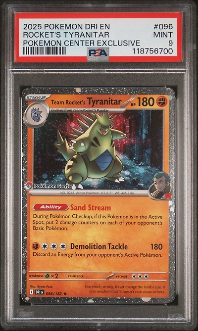 2025 Pokemon Dri En-destined Rivals 096 Team Rocket's Tyranitar Pokemon Center Exclusive PSA