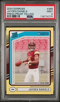 2024 Panini Donruss 389 Jayden Daniels Press Proof Yellow PSA 9