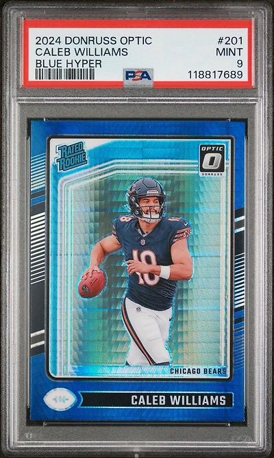2024 Panini Donruss Optic 201 Caleb Williams Blue Hyper PSA 9