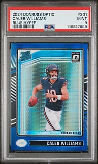 2024 Panini Donruss Optic 201 Caleb Williams Blue Hyper PSA 9