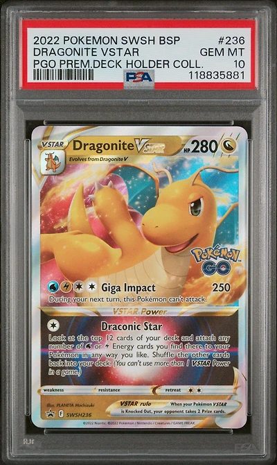 2022 Pokemon Swsh Black Star Promo 236 Dragonite Vstar Pokemon Go Premier Deck Holder Collection PSA 10