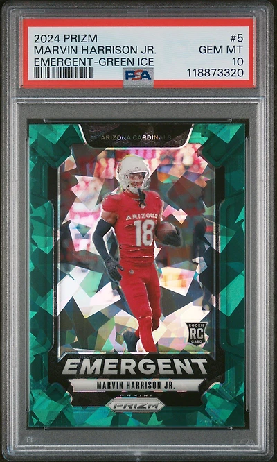 2024 Panini Prizm Emergent 5 Marvin Harrison Jr. Green Ice PSA 10