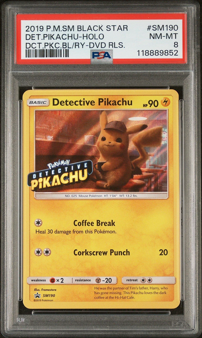 2019 Pokemon Sm Black Star Promo Sm190 Detective Pikachu-holo Detective Pikachu Blu-ray & Dvd Release PSA 8