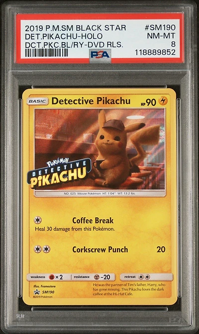 2019 Pokemon Sm Black Star Promo Sm190 Detective Pikachu-holo Detective Pikachu Blu-ray & Dvd Release PSA 8