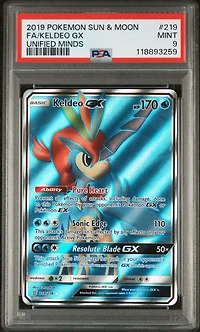 2019 Pokemon Sun & Moon Unified Minds 219 Full Art/keldeo Gx PSA 9