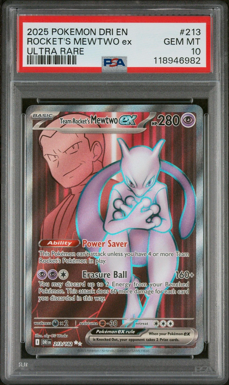 2025 Pokemon Dri En-destined Rivals 213 Team Rocket's Mewtwo Ex Ultra Rare PSA