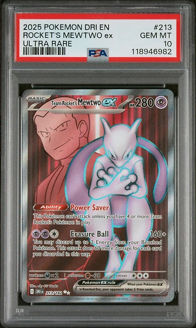 2025 Pokemon Dri En-destined Rivals 213 Team Rocket's Mewtwo Ex Ultra Rare PSA