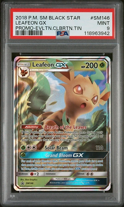2018 Pokemon Sm Black Star Promo Sm146 Leafeon Gx Evolution Celebration Tin PSA