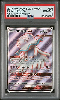 2017 Pokemon Sun & Moon Crimson Invasion 103 Full Art/nihilego Gx PSA 10