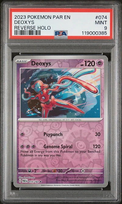 2023 Pokemon Par En-paradox Rift 074 Deoxys Reverse Holo PSA 9