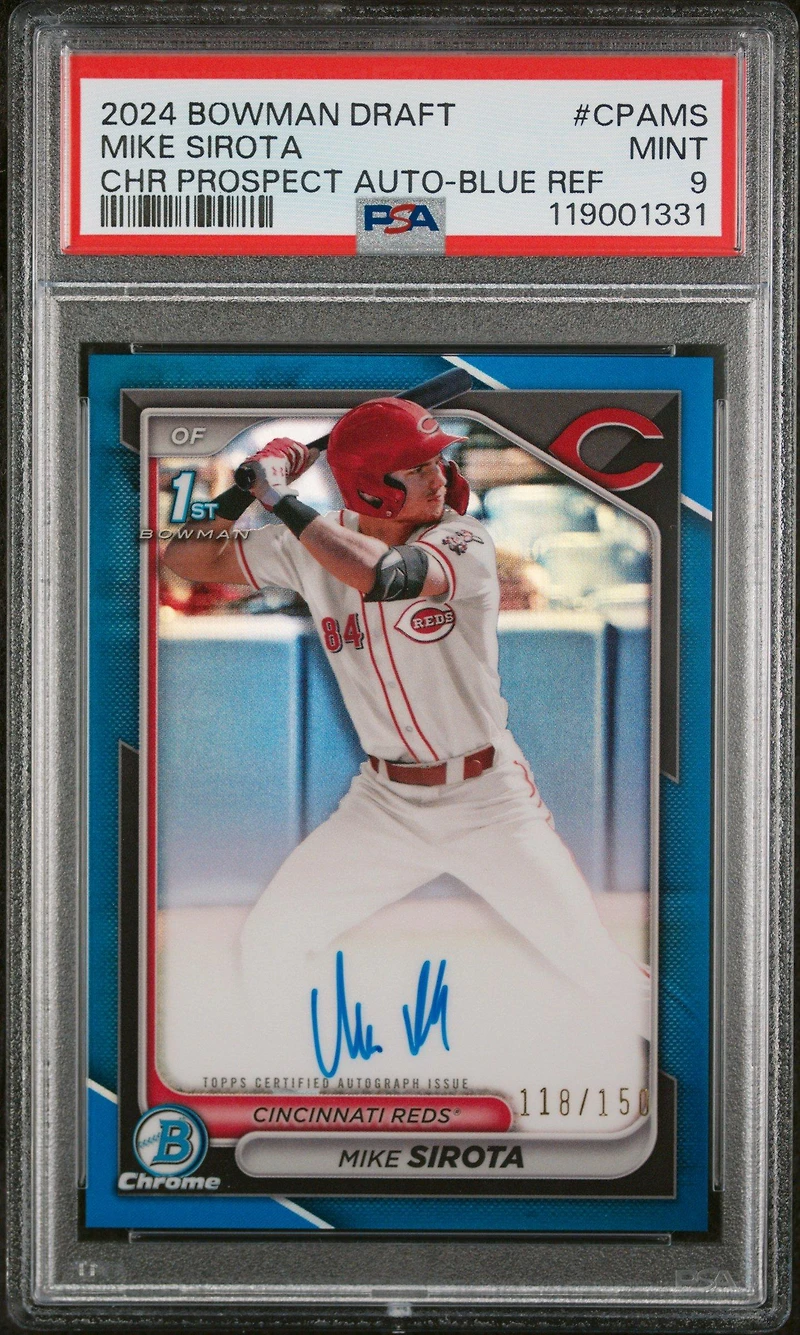 2024 Bowman Draft Chrome Prospect Autographs Cpams Mike Sirota Blue Refractor PSA 9