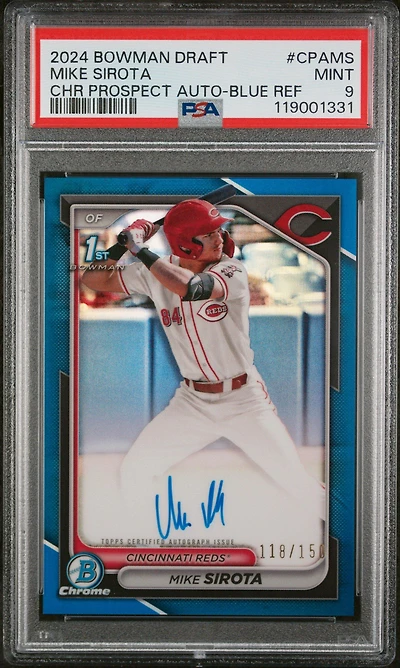 2024 Bowman Draft Chrome Prospect Autographs Cpams Mike Sirota Blue Refractor PSA 9