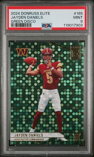 2024 Panini Donruss Elite 165 Jayden Daniels Green Disco PSA 9