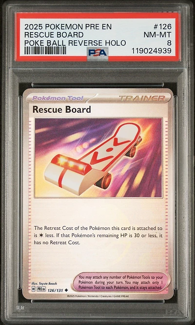 2025 Pokemon Pre En-prismatic Evolutions 126 Rescue Board Poke Ball Reverse Holo PSA 8