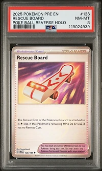 2025 Pokemon Pre En-prismatic Evolutions 126 Rescue Board Poke Ball Reverse Holo PSA 8