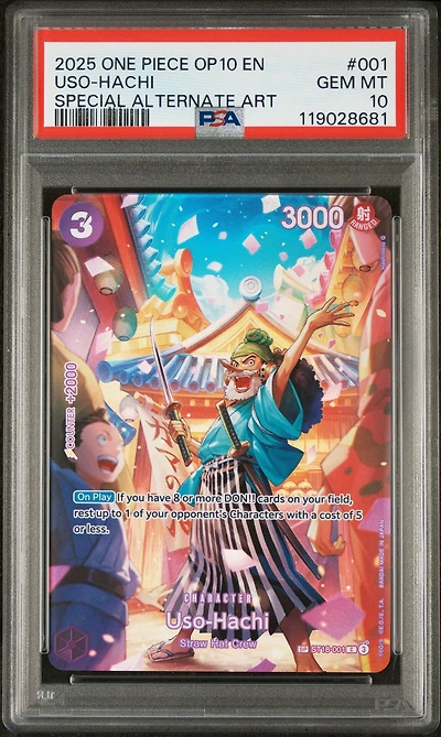 2025 One Piece Op10-royal Blood 001 Uso-hachi Special Alternate Art PSA 10