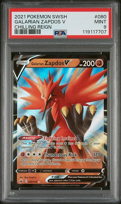 2021 Pokemon Sword & Shield Chilling Reign 080 Galarian Zapdos V PSA