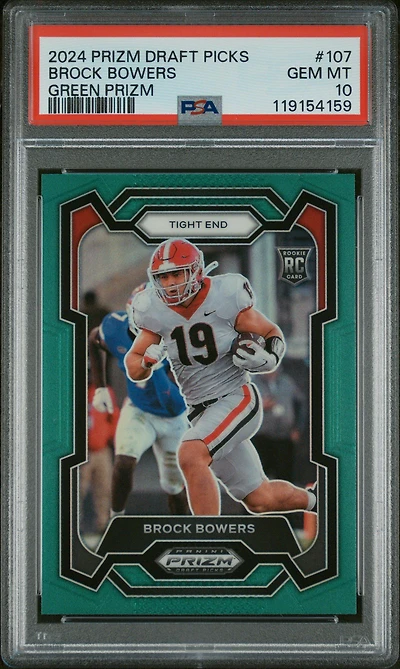 2024 Panini Prizm Draft Picks 107 Brock Bowers Green Prizm PSA 10