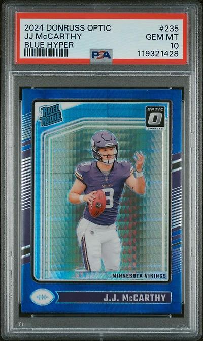 2024 Panini Donruss Optic 235 Jj Mccarthy Blue Hyper PSA 10