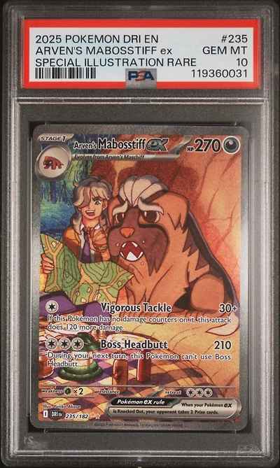 2025 Pokemon Dri En-destined Rivals 235 Arven's Mabosstiff Ex Special Illustration Rare PSA