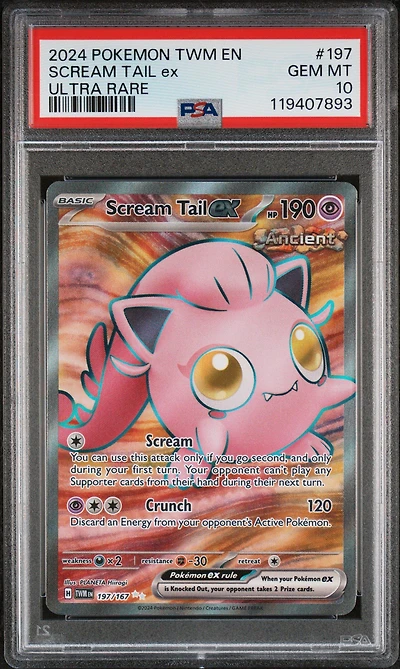 2024 Pokemon Twm En-twilight Masquerade 197 Scream Tail Ex Ultra Rare PSA 10