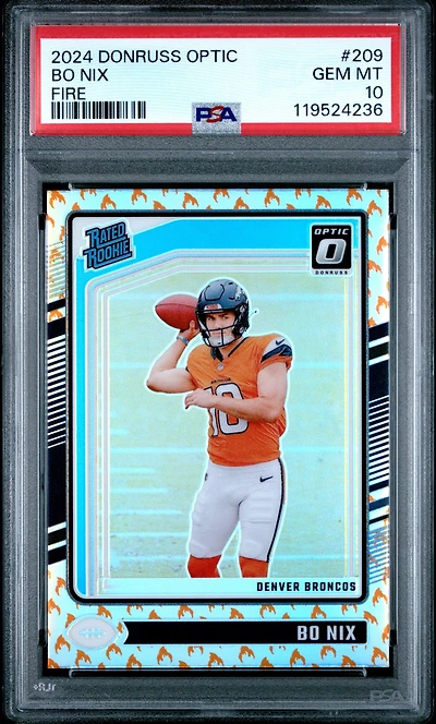 2024 Panini Donruss Optic 209 Bo Nix Fire PSA 10