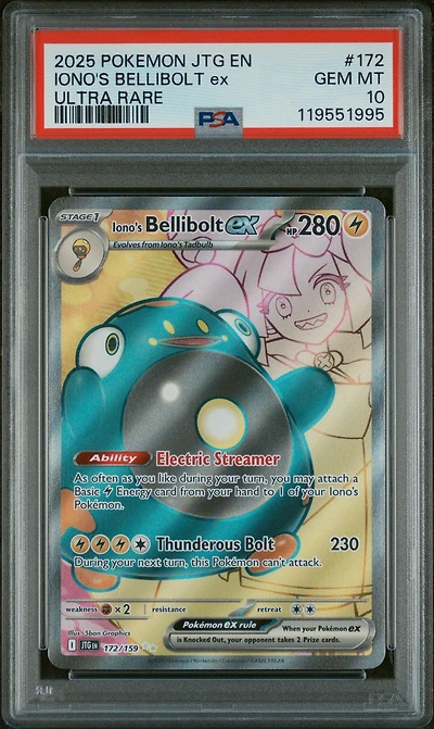 2025 Pokemon Jtg En-journey Together 172 Iono's Bellibolt Ex Ultra Rare PSA 10