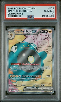 2025 Pokemon Jtg En-journey Together 172 Iono's Bellibolt Ex Ultra Rare PSA 10
