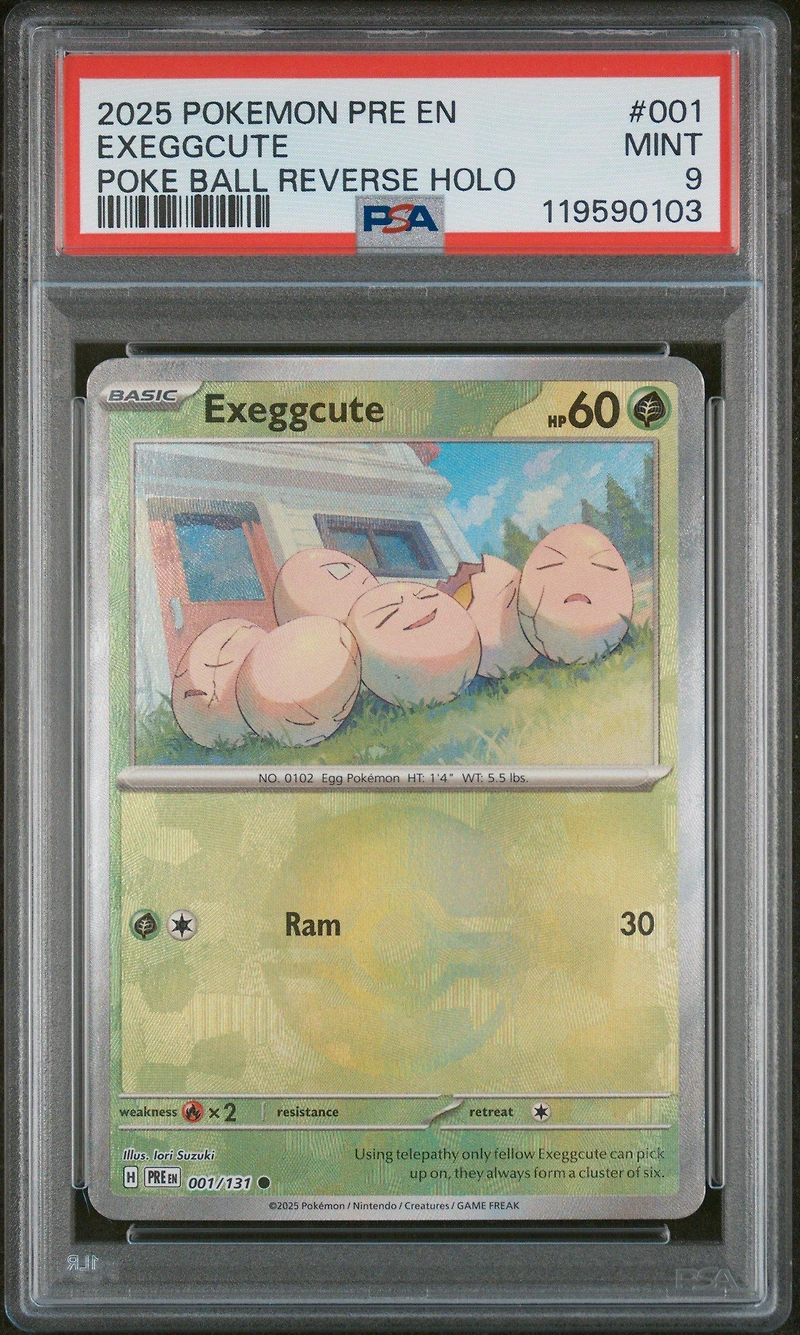 2025 Pokemon Pre En-prismatic Evolutions 001 Exeggcute Poke Ball Reverse Holo PSA 9