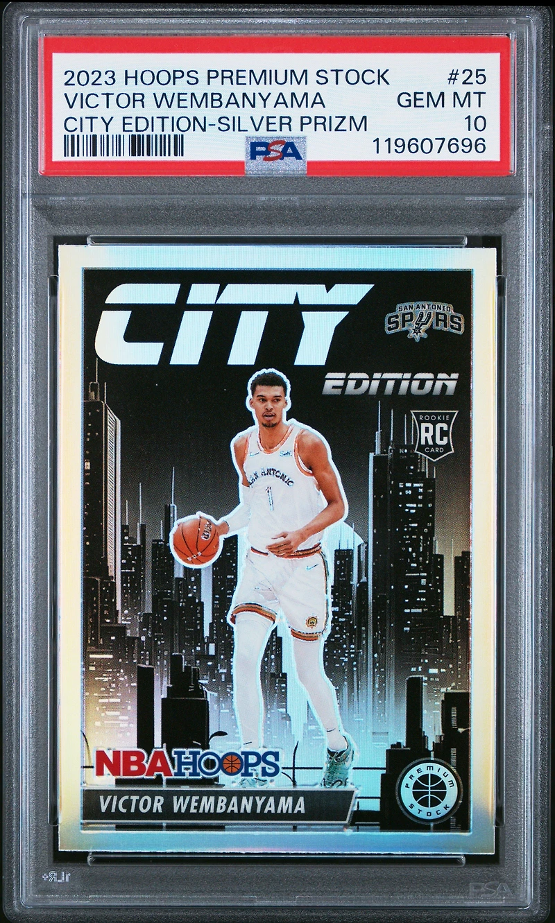 2023 Panini Hoops Premium Stock City Edition 25 Victor Wembanyama Silver Prizm PSA 10