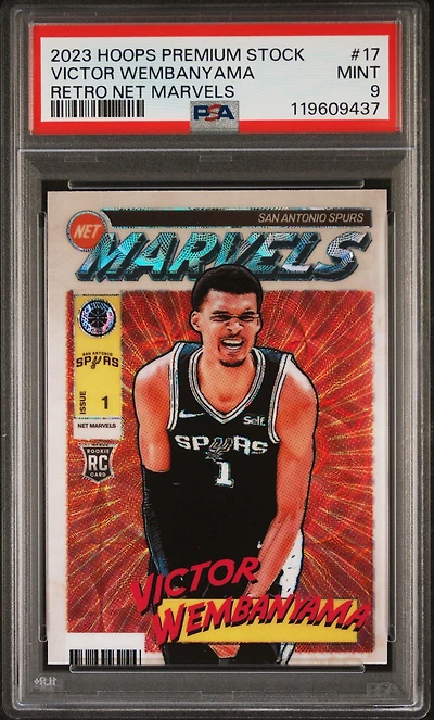 2023 Panini Hoops Premium Stock Retro Net Marvels 17 Victor Wembanyama PSA 9