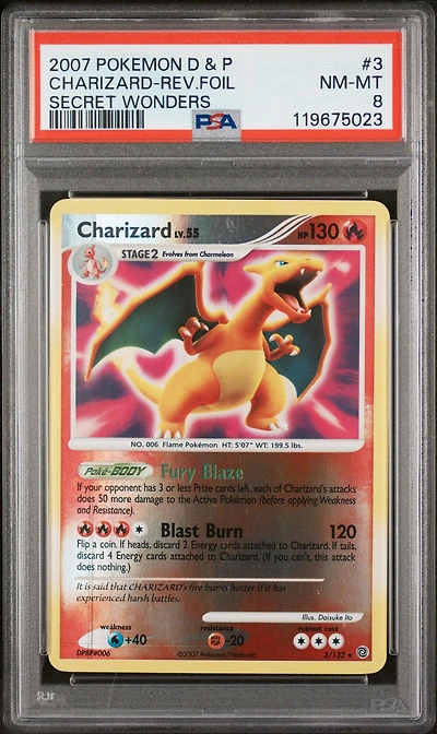 2007 Pokemon Diamond & Pearl Secret Wonders 3 Charizard-reverse Foil PSA 8