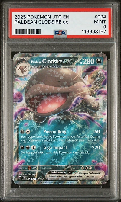 2025 Pokemon Jtg En-journey Together 094 Paldean Clodsire Ex PSA 9