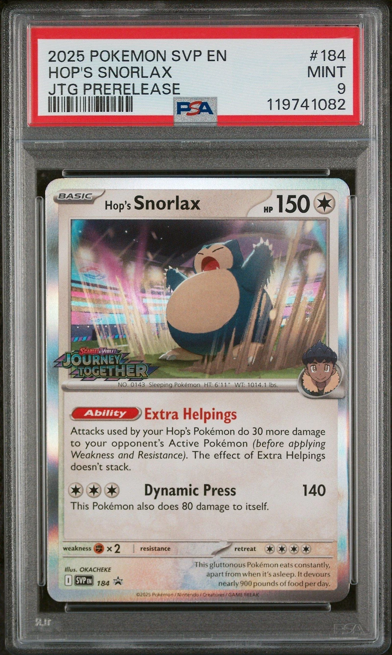 2025 Pokemon Svp En-sv Black Star Promo 184 Hop's Snorlax Journey Together Prerelease PSA 9
