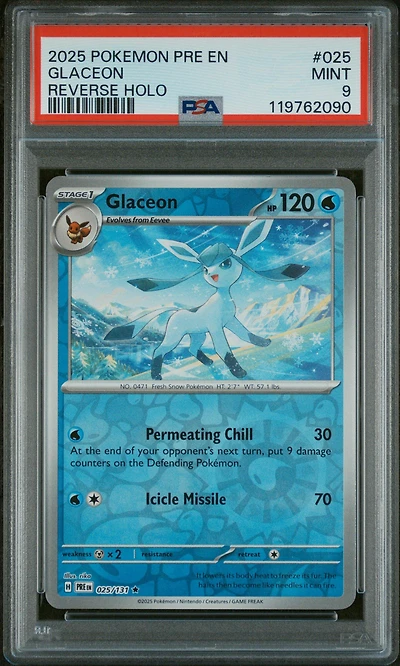 2025 Pokemon Pre En-prismatic Evolutions 025 Glaceon Reverse Holo PSA 9