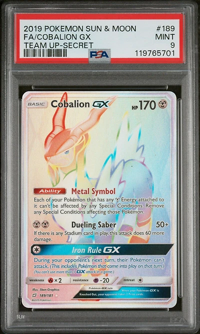 2019 Pokemon Sun & Moon Team Up 189 Full Art/cobalion Gx Secret PSA 9
