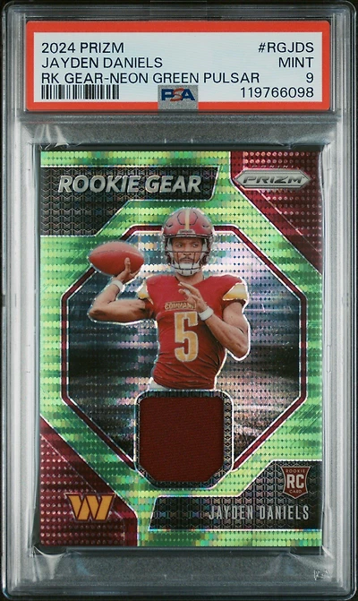 2024 Panini Prizm Rookie Gear Rgjds Jayden Daniels Neon Green Pulsar PSA 9