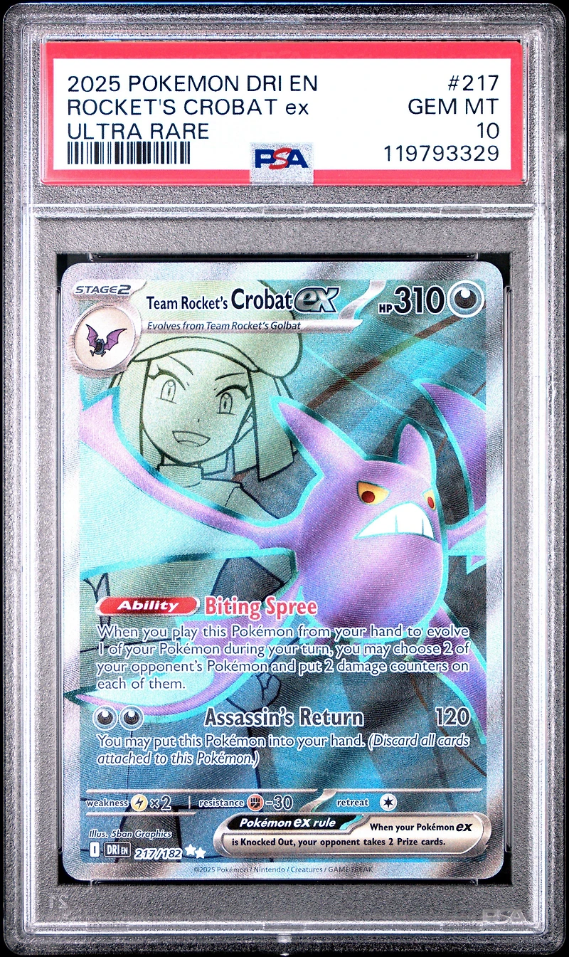 2025 Pokemon Dri En-destined Rivals 217 Team Rocket's Crobat Ex Ultra Rare PSA