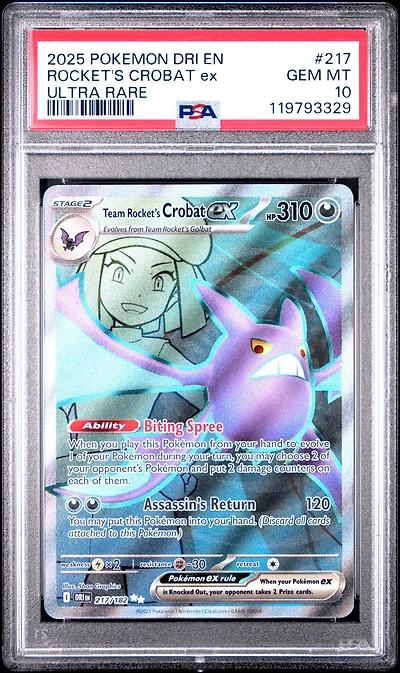 2025 Pokemon Dri En-destined Rivals 217 Team Rocket's Crobat Ex Ultra Rare PSA