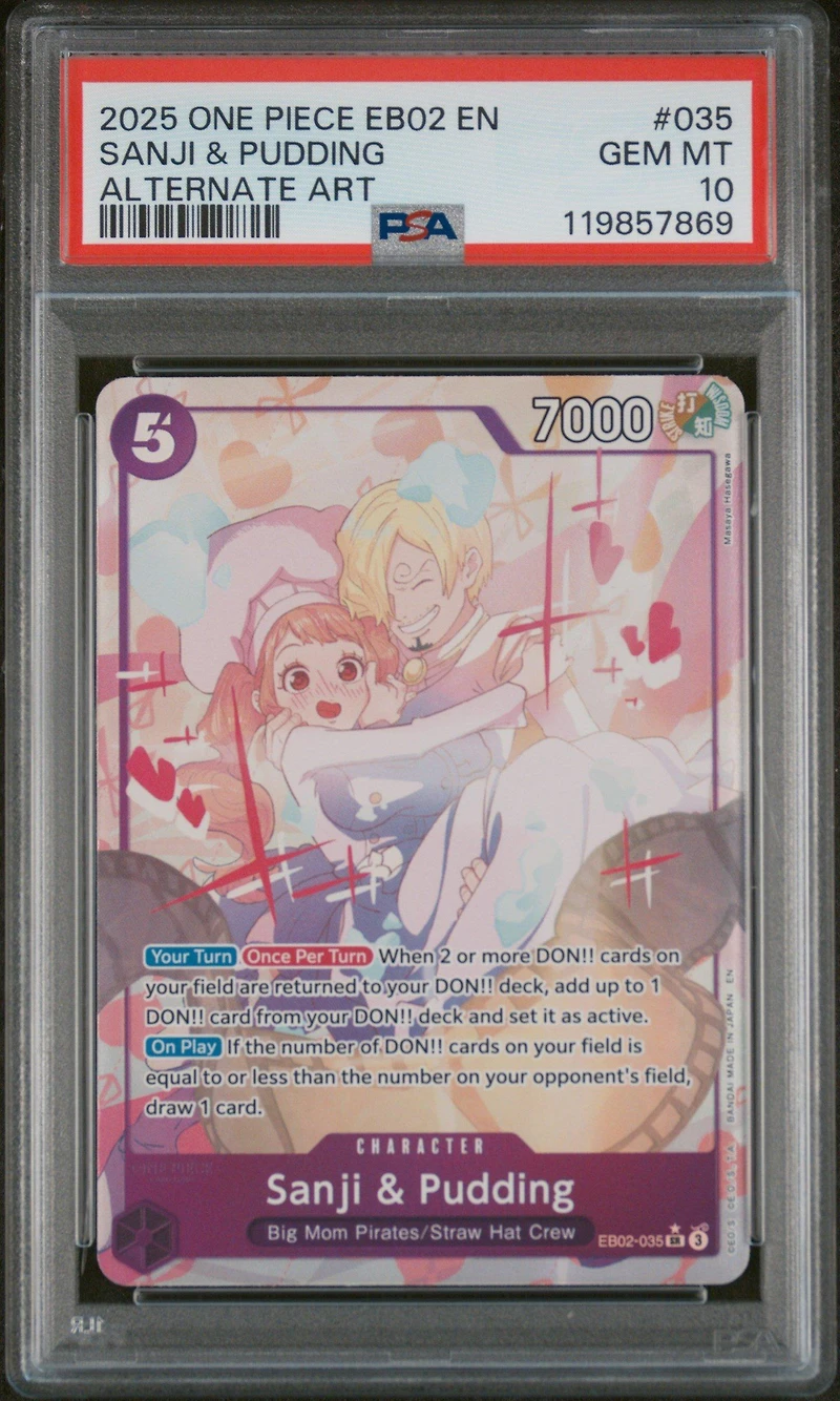 2025 One Piece Eb02-extra Booster -anime 25th Collection- 035 Sanji & Pudding Alternate Art PSA 10