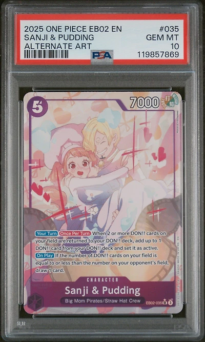 2025 One Piece Eb02-extra Booster -anime 25th Collection- 035 Sanji & Pudding Alternate Art PSA 10