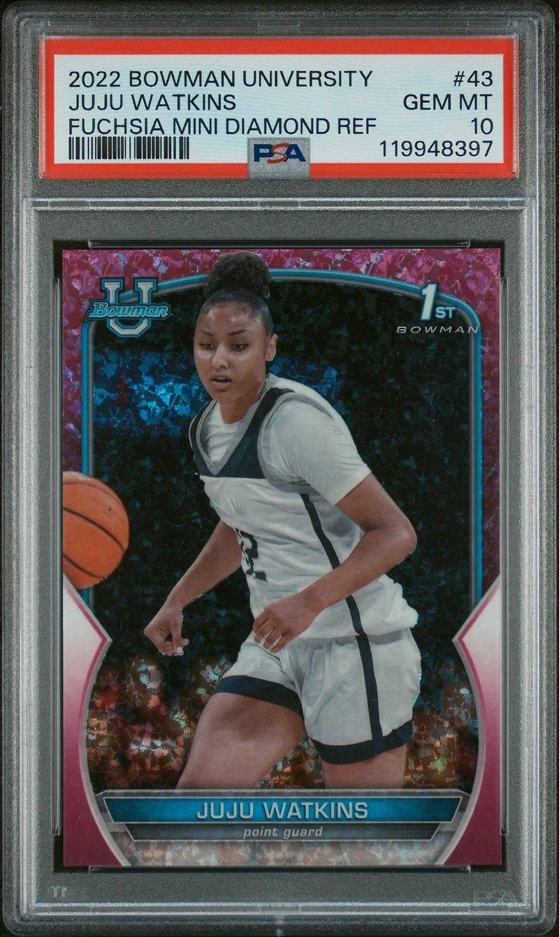 2022 Bowman Chrome University 43 Juju Watkins Fuchsia Mini Diamond Refractor PSA 10