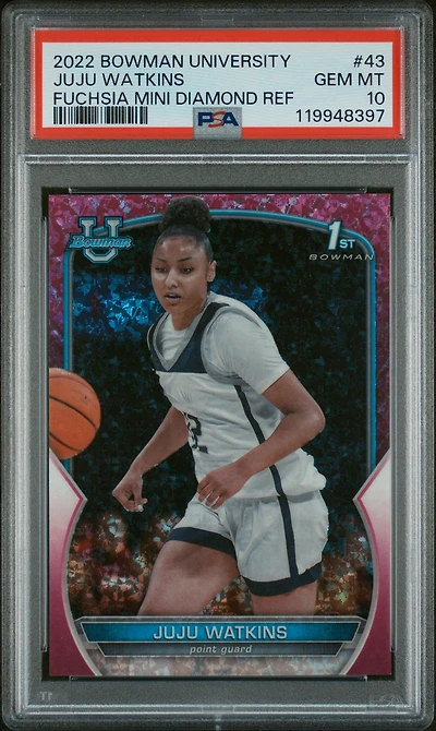 2022 Bowman Chrome University 43 Juju Watkins Fuchsia Mini Diamond Refractor PSA 10