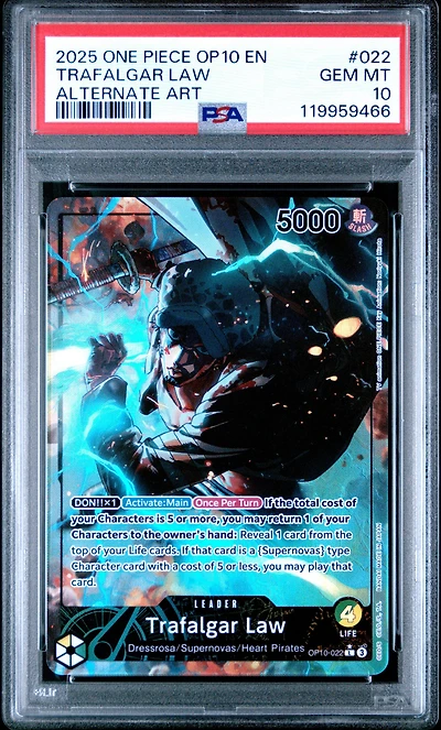 2025 One Piece Op10-royal Blood 022 Trafalgar Law Alternate Art PSA 10